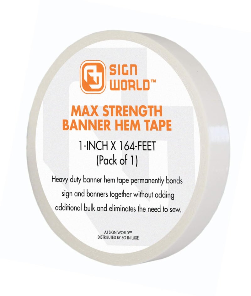 AJ Sign World 1" MAX Strength Banner Hem Double Sided Permanent Tape (1-Inch x 164-Feet/55 Yard) - Image 1